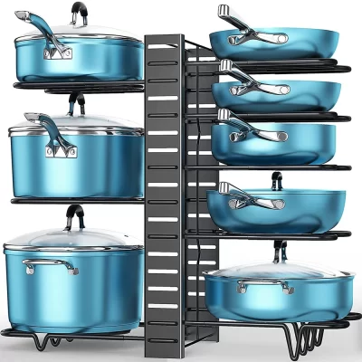 Rack organizador de panelas de 8 camadas, 3 métodos diy, armário ajustável, despensa, tampas, rack de armazenamento, organização de cozinha