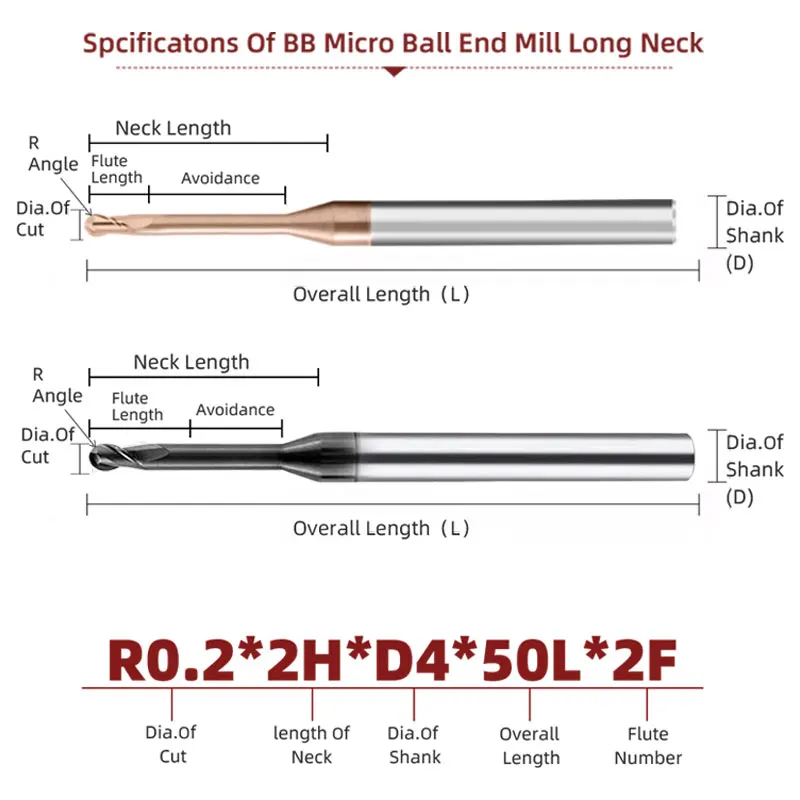 BB Micro Ball End Mill Long Neck Carbide CNC Small Mini Rib Deep Machining Cutter R0.1-R1.5 Tool for Steel Metal - Image 5
