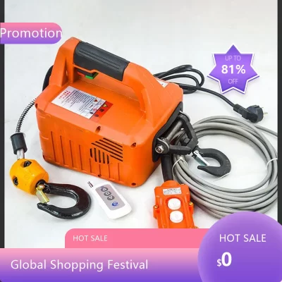 Guincho elétrico portátil com carga de 500kg, talha de tração manual/controle remoto/controle de fio, talha elétrica 220v/110v, ferramenta de elevação