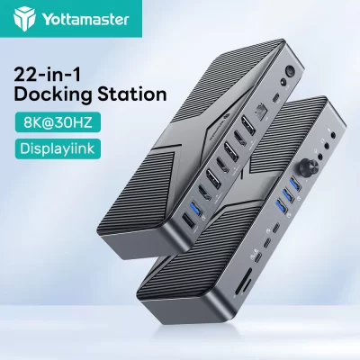 Yottamaster adaptador de estação de acoplamento USB C multiportas para HDMI duplo 4K 60HZ dois display DP 8K 30HZ 22 em 1 estação HUB PD 60W RJ45