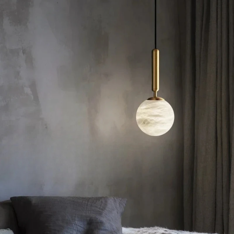 Moderno mármore todo o cobre luz pingente única cabeça quarto lâmpada de cabeceira designer restaurante alabastro lustre decoração interior - Image 5