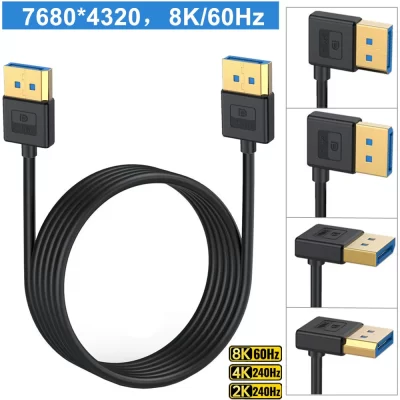 Cabo de silicone Cabo Displayport 1.4 de ângulo reto 90 ° Displayport angular até 8K/60Hz, 4K/144Hz com suporte para 0,3/0,6/1/1,8/3/5m