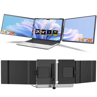 EVICIV Triple Portable Monitor para Laptop 14'' 2K 1440P USB-C Laptop Screen Extender IPS Computer Display para Wins Chrome Mac Funciona com laptops de 13,3" a 17,3''
