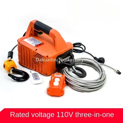 Guincho elétrico portátil com carga de 500kg, talha de tração manual/controle remoto/control de fio, talha elétrica 220v/110v, ferramenta de elevação