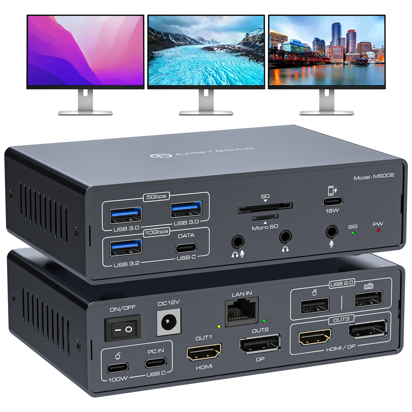 Estação de acoplamento USB C Displaylink 4K @ 60Hz 3 monitores para MacBook M1/2/3/4 Windows 19 em 1 USB 3.0 USB C Laptop Dock 3 monitores
