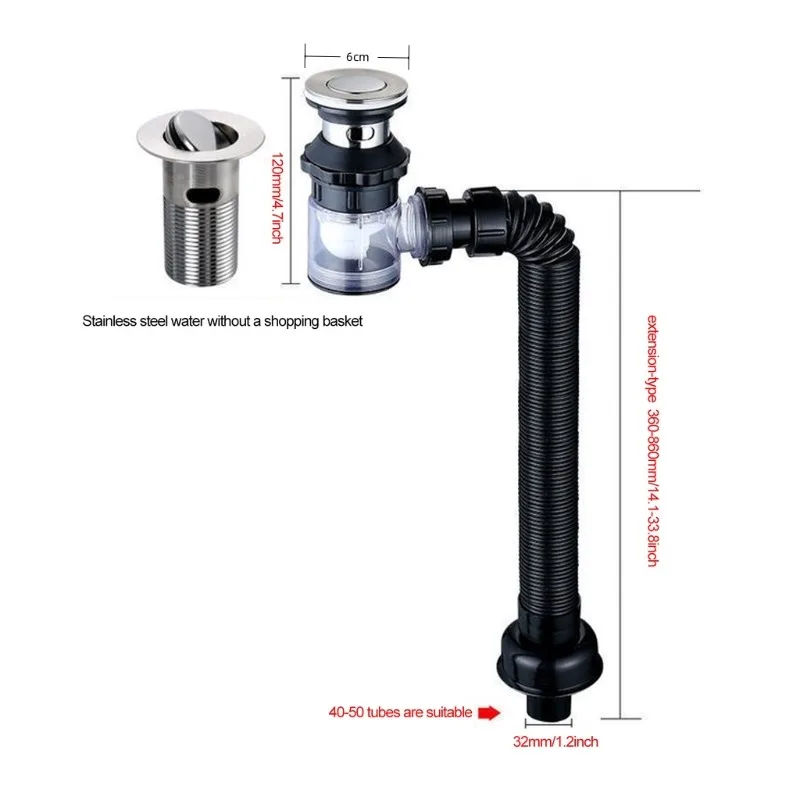 Tubo de drenagem para pia de cozinha, flexível, extensível, desodorante, filtro, lavatório de banheiro, acessórios anti-bloqueio - Image 5