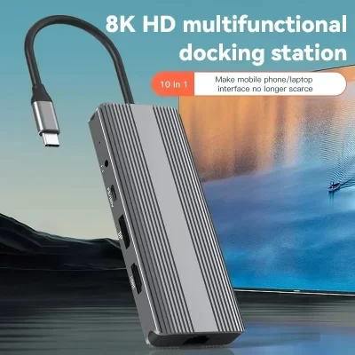 8K Ultra HD Type-C Dock HDMI 2.1 + DP1.4 Multi Tela Espansor de Hub USB Ten em Um