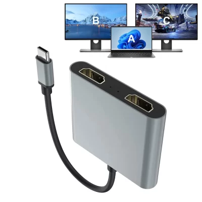 Adaptador de exibição USB C Thunderbolt3 para Dual 4K HD Estende a tela para Phone15 Macbook Pro/Air2020/2019/2018 LenovoYoga 920 Dell XPS