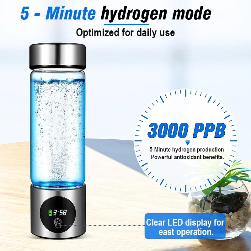 Garrafa geradora de água de hidrogênio de desempenho portátil SPE + PEM lonizador de câmara dupla + PPB e exibição de tempo água de hidrogênio eletrolítica - Image 2