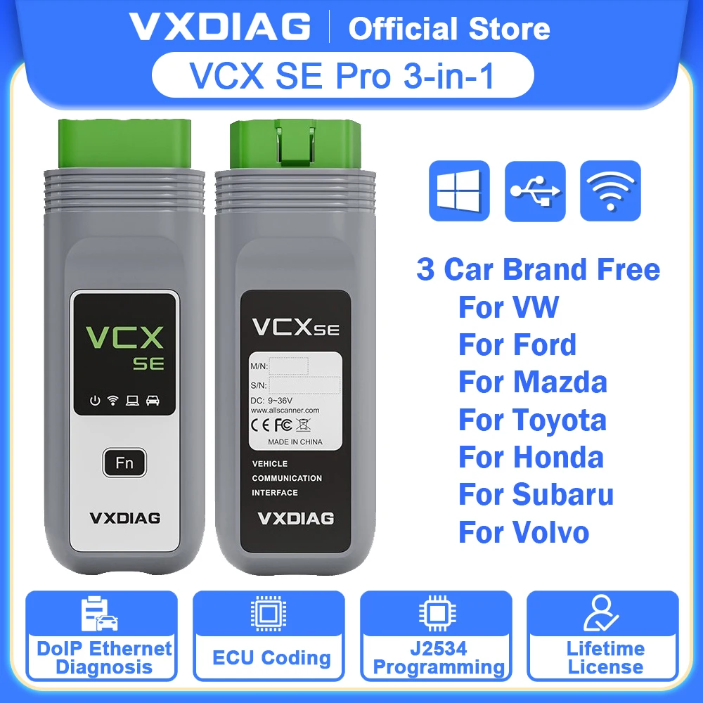 Vxdiag vcx se pro 3 em 1 vx308 carro obd2 scanner ferramenta de diagnóstico para vw gm toyota honda jlr ford mazda volvo programação codificação