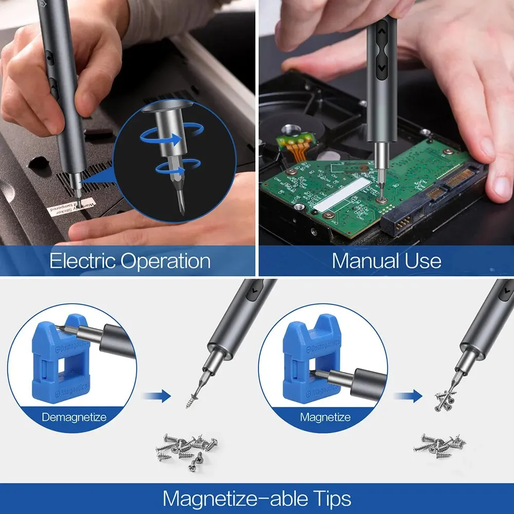 Conjuntos de precisão de chave de fenda elétrica 62 em 1 kit de ferramentas elétricas recarregável sem fio mini pequenos bits magnéticos para xiaomi celular móvel - Image 5