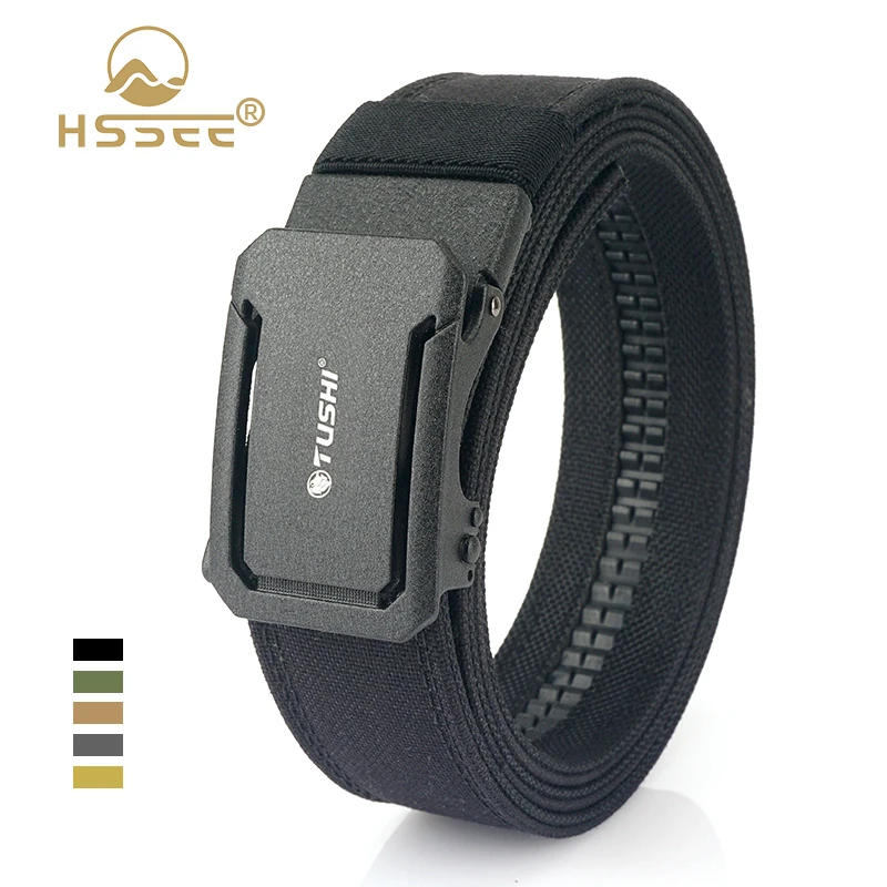 HSSEE Novo cinto militar duro para homens e mulheres cinto tático de nylon ao ar livre apertado fivela de metal fivela automática IPSC cinto de armas cinto casual masculino