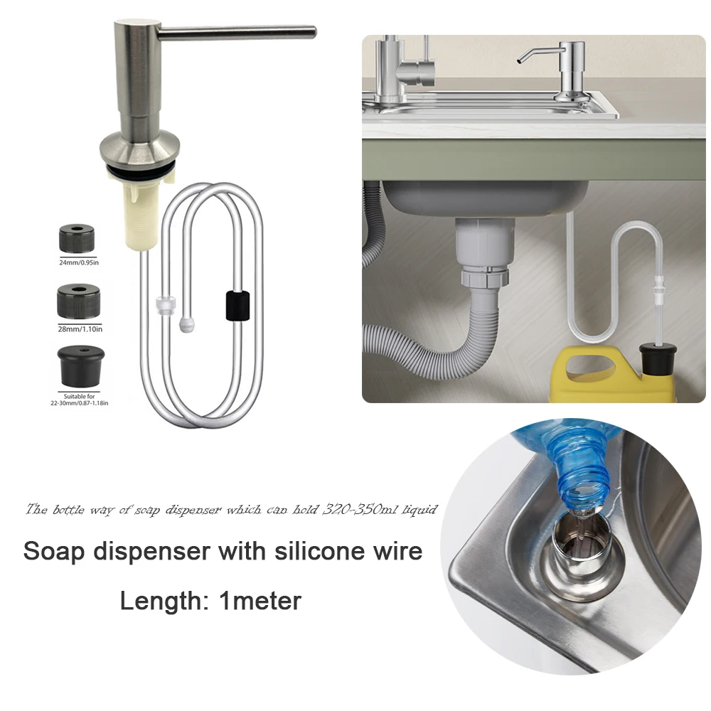 Dispensador de sabão líquido para pia de cozinha, latão, loção embutida, cabeça da bomba, 1m de extensão, kit de tubo de silicone - Image 6