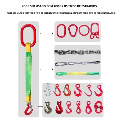 Cintas de Elevação Planas de 2 Toneladas com Ganchos, Conjuntos Completos de Cintas com Mosquetões para Guindaste Móvel