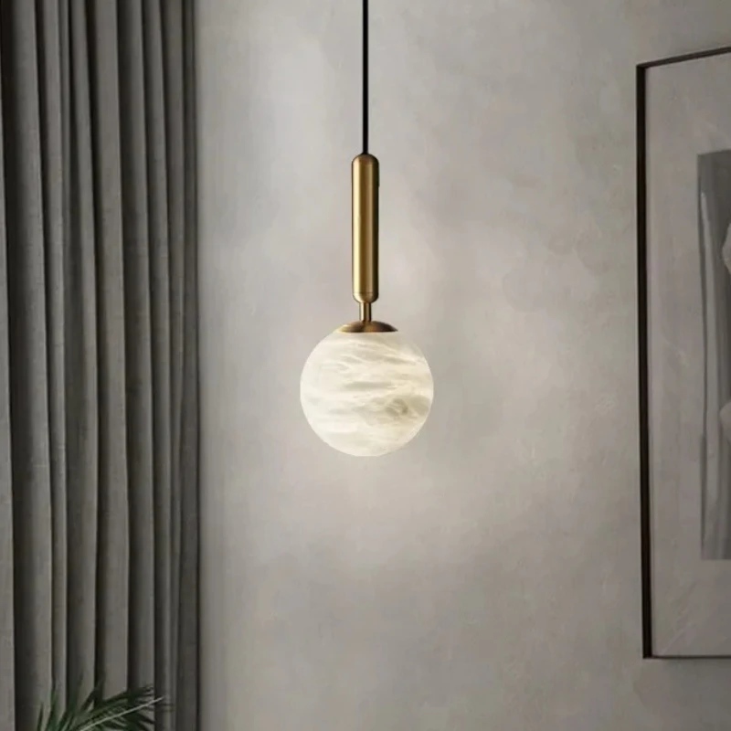 Moderno mármore todo o cobre luz pingente única cabeça quarto lâmpada de cabeceira designer restaurante alabastro lustre decoração interior - Image 2