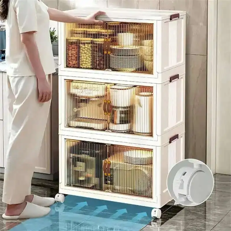 Armários de cozinha de plástico multifuncionais, móveis para casa, piso, armário de armazenamento multicamadas, simples, sala de estar, caixa de armazenamento dobrável - Image 4