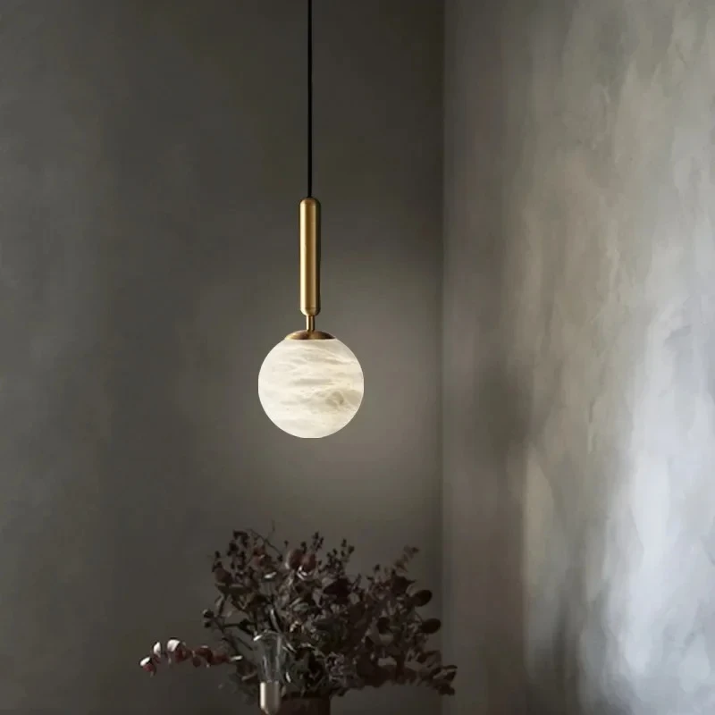 Moderno mármore todo o cobre luz pingente única cabeça quarto lâmpada de cabeceira designer restaurante alabastro lustre decoração interior - Image 3