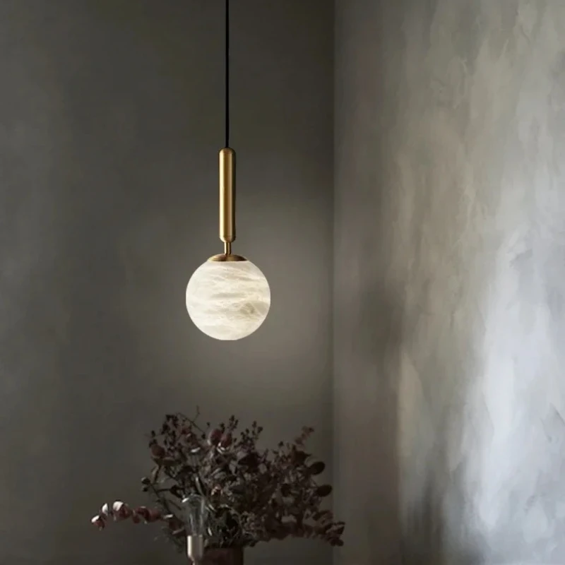 Moderno mármore todo o cobre luz pingente única cabeça quarto lâmpada de cabeceira designer restaurante alabastro lustre decoração interior - Image 6
