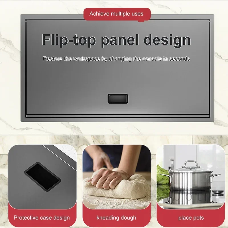 Pia de lavagem de copo escondida com tampa pia de cozinha lavatório de aço inoxidável multifuncional grande slot único para cozinha - Image 2