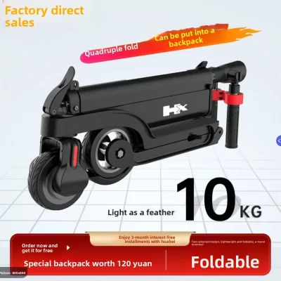 Scooter Elétrico Dobrável HX | Ultraleve, portátil, para adultos, velocidade de 25 km/h, capacidade de carga de 100 kg, antiderrapante com absorção de choque