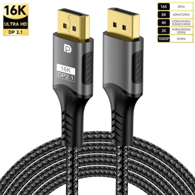 Porta de exibição 16K DP 2.1 8K @ 120Hz 4K @ 240Hz 80Gbps HDR Vídeo Áudio Displayport Cabo para Laptop TV Xbox Projetor Monitor de jogos