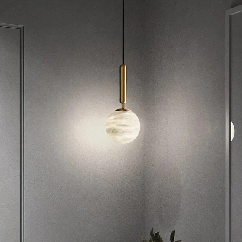 Moderno mármore todo o cobre luz pingente única cabeça quarto lâmpada de cabeceira designer restaurante alabastro lustre decoração interior - Image 4