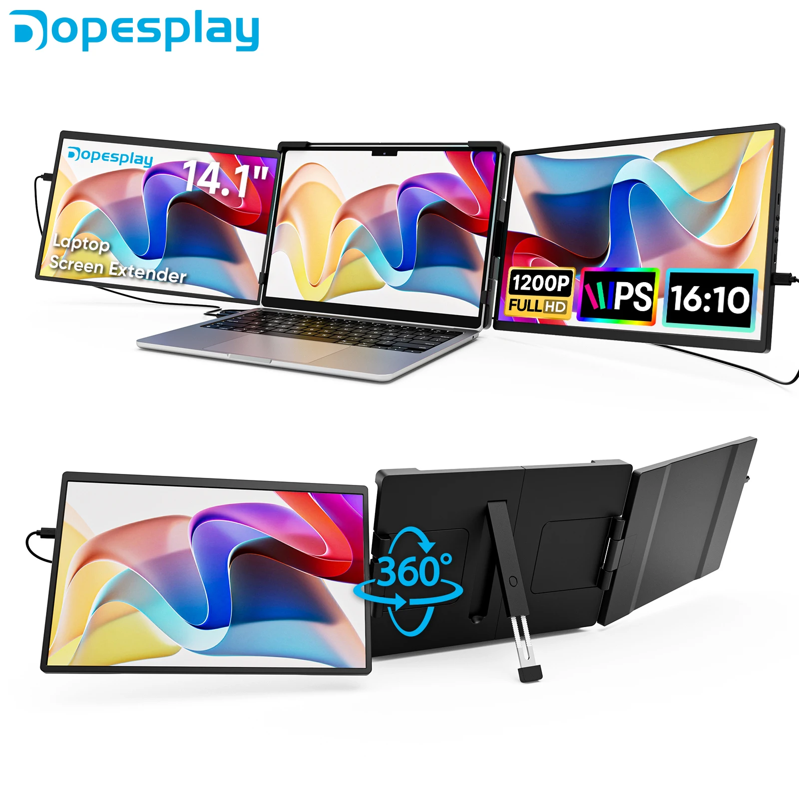 Dopesplay 14.1 "monitor portátil triplo para laptop 1200p fhd ips extensor tela tipo-c usb para pc switch mac laptop até 17.3"