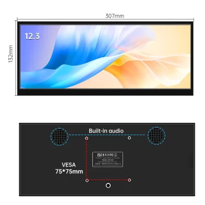 Monitor de tela IPS de 12,3 polegadas 1920x720, monitor extensor de barra LCD HD para laptop/PC/Switch/Xbox, portas tipo C e HDMI
