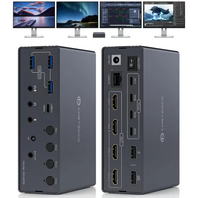 Nova estação de acoplamento displaylink usb c, 4k @ 60hz hdmi kvm switch 4/3/2 pc 4 monitores para windows & mac m1/m2/m3/m4 dock thunderbolt