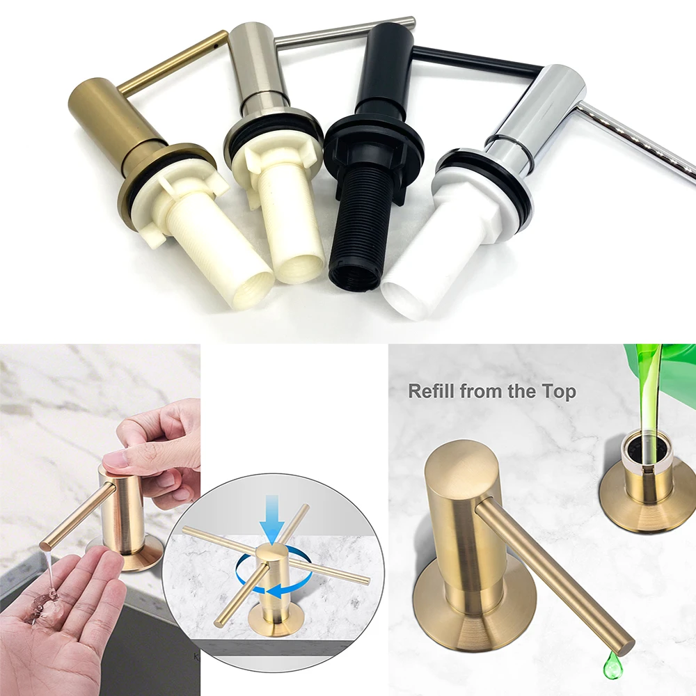 Dispensador de sabão líquido para pia de cozinha, latão, loção embutida, cabeça da bomba, 1m de extensão, kit de tubo de silicone - Image 2