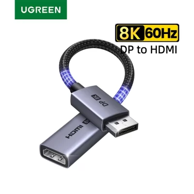 Adaptador UGREEN Displayport 1.4 DP para HDMI Conversor 8K 60 Hz, porta de exibição unidirecional para conversor HDMI VRR HDR HDCP2.3 0,2 m