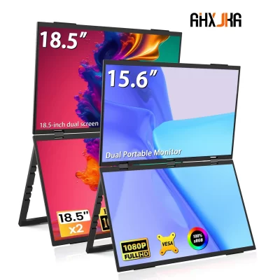 Ahxjkadual monitor portátil 15.6/18.5 "1080p fhd ips dobrável empilhados triplo extensor de tela do portátil jogo USB-C plug & play viagem