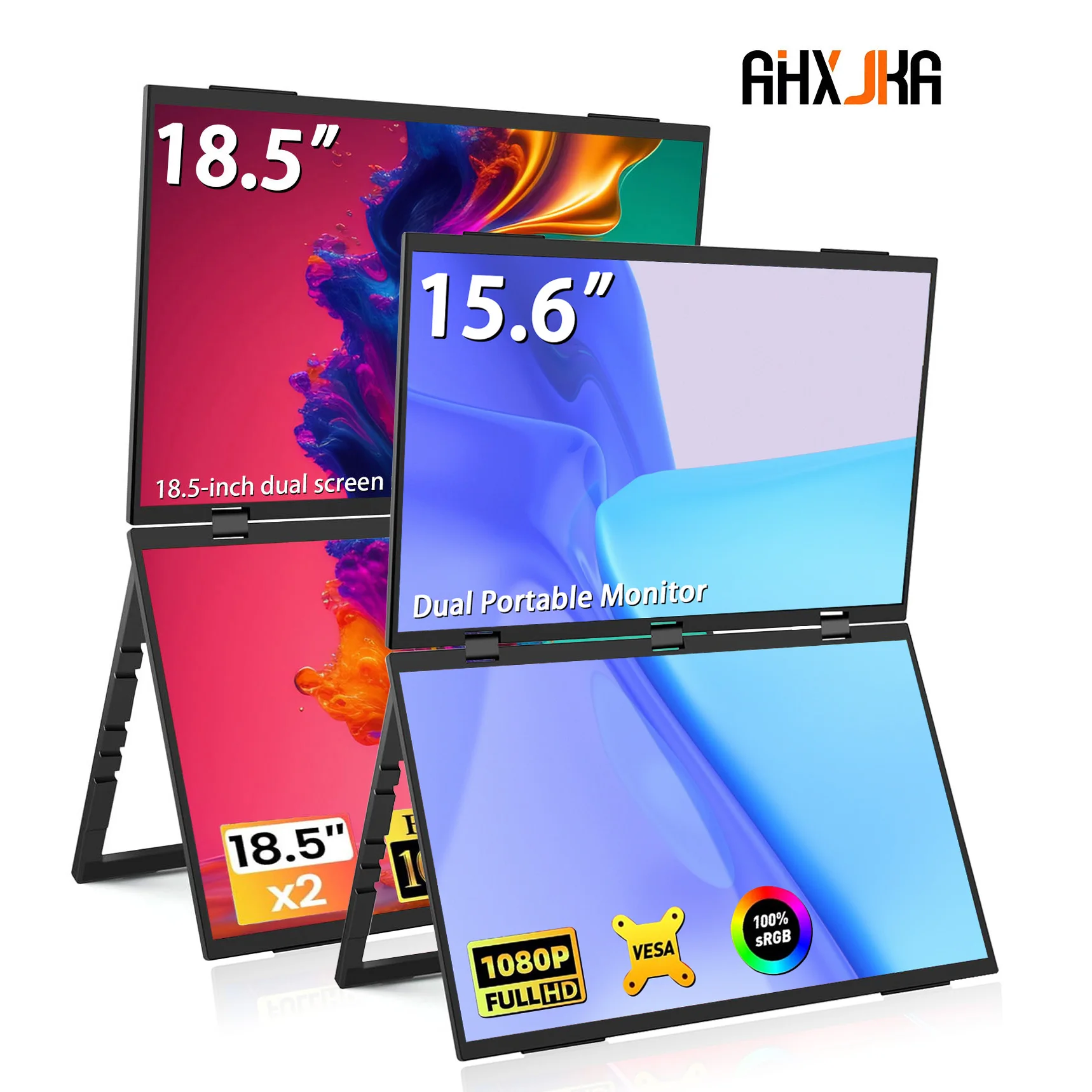 Ahxjkadual monitor portátil 15.6/18.5 "1080p fhd ips dobrável empilhados triplo extensor de tela do portátil jogo USB-C plug & play viagem