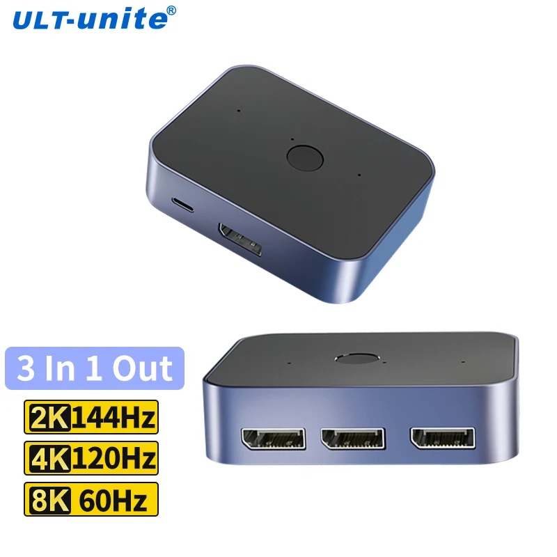 8k displayport switcher 3 em 1 saída bidirecional dp 1.4 divisor 8k @ 60hz 4k @ 144hz 48gbps display porta conversor adaptador hub