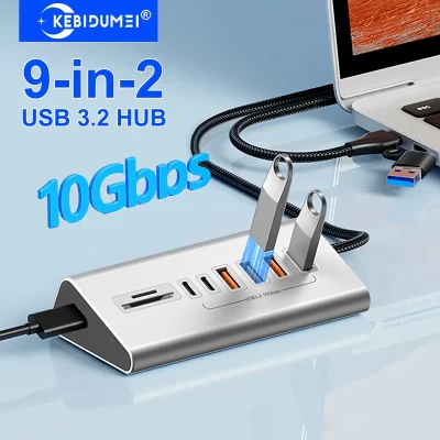10gbps usb 3.2 docking station usb hub tipo c divisor com leitor de cartão liga alumínio multi 8/9 portas interruptor para computador portátil