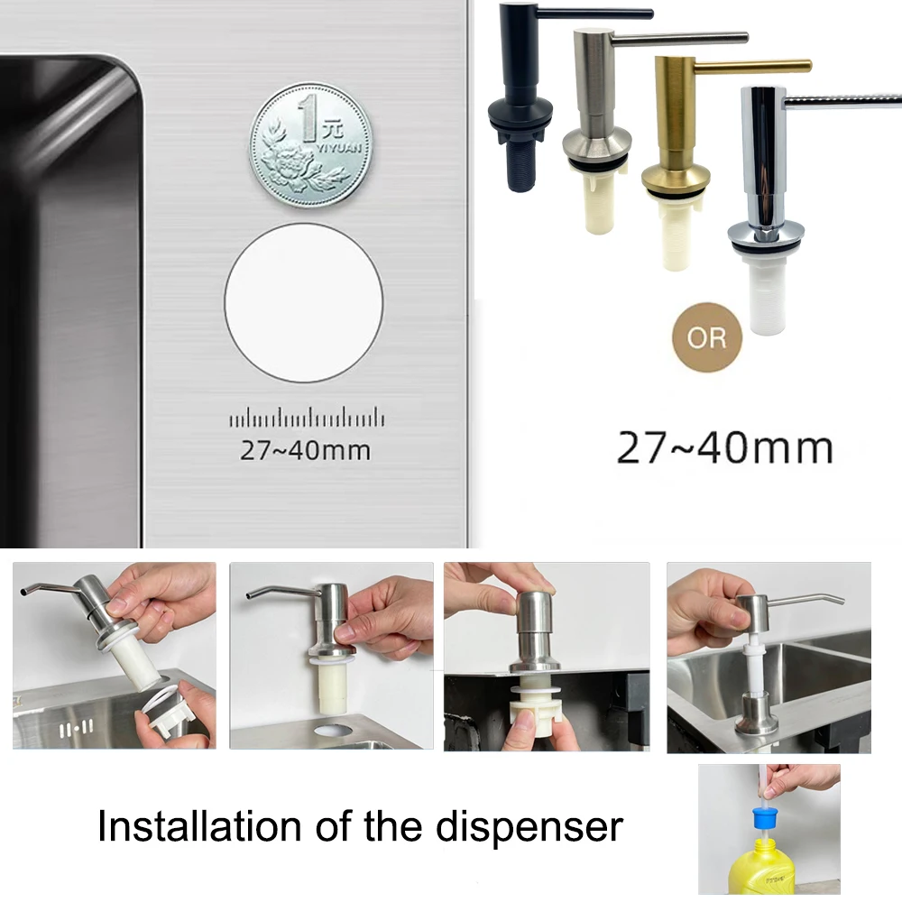 Dispensador de sabão líquido para pia de cozinha, latão, loção embutida, cabeça da bomba, 1m de extensão, kit de tubo de silicone - Image 3