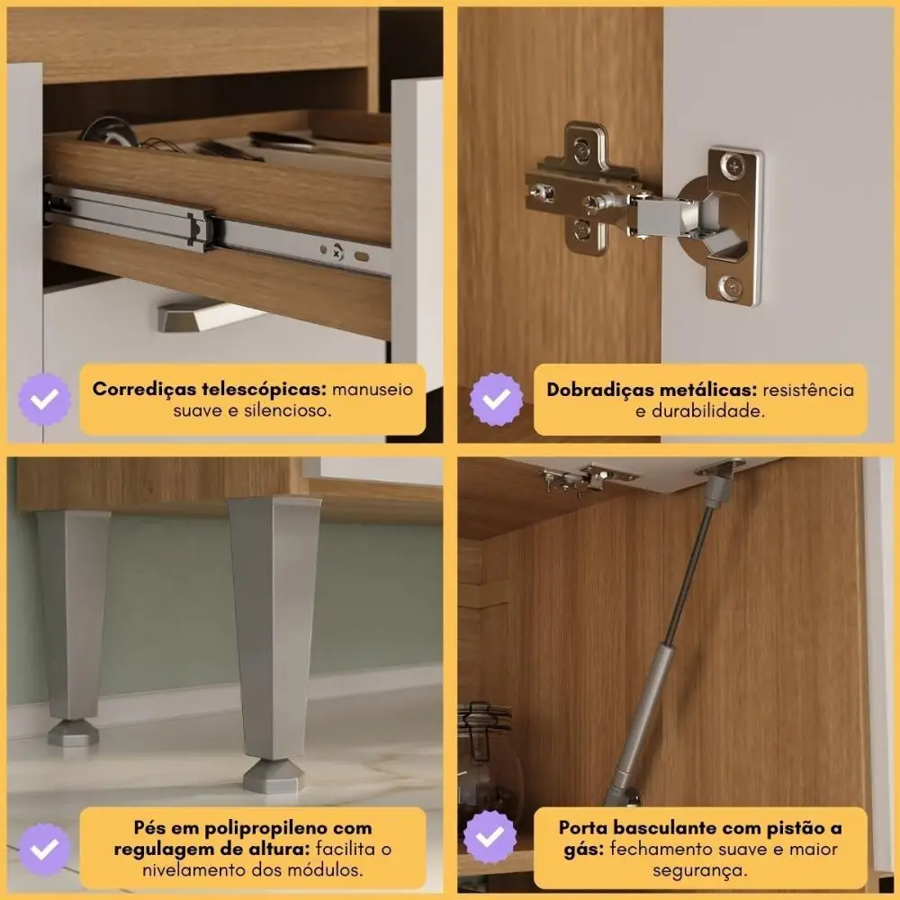 Cozinha Completa Modulada com Armário e Balcão 5 Pçs Paris Multimóveis MP2225 - Image 6