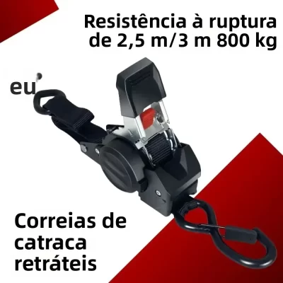 Correias de catraca auto-retratantes, amarração resistente de 3m, correias de carga de força de ruptura de 800kg para segurança de caminhão de motocicleta