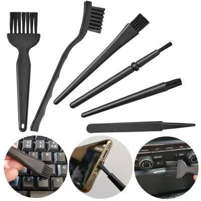 Black Keyboard Cleaning Brush Kit, limpador de pó para computador pequeno, antiestático para laptop, ferramenta de limpeza doméstica USB, 6 em 1