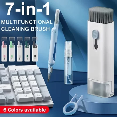 Kit de escova para limpeza de teclado de computador 7 em 1, caneta de limpeza de fone de ouvido para fone de ouvido, ferramentas de limpeza de teclado, kit extrator de teclas