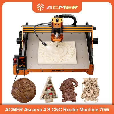 Máquina CNC ACMER 4S 70W com Controle de 3 Eixos, Tela Touch LED, Parada de Emergência, Atualizável, 400*400*80mm para Madeira, Plástico e Acrílico