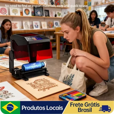 AlgoLaser Pixi 10W Tela Sensível Ao Toque Máquina de Gravura Inteligente com Rolo 100x100mm Área de Gravação DIY Ferramenta Artesanal para Férias Copo de Água