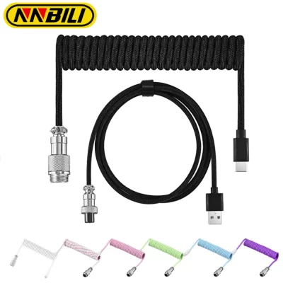 NNbili-Teclado Mecânico Coiled Cable Wire, Tipo C Porta USB, Aviator Coiling Cable, Desktop Computer Gaming Acessórios
