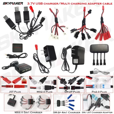 Bateria lipo 1s 3.7v cabo carregador usb jst mx2.0 SM-2P para syma hubsan jjrc rc barco carro drone helicóptero peças acessórios