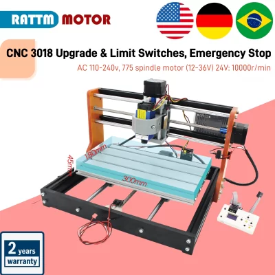【Estoque nos EUA e UE e BR】 Novo kit de atualização de estrutura de metal de liga de alumina CNC 3018 Plus Nema17 42 Stepper com limite, interface de parada de emergência