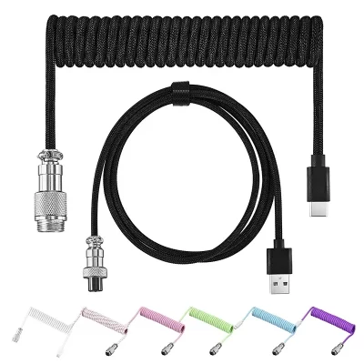 Tipo c teclado mecânico cabo enrolado porta usb teclado fio teclado mecânico aviador desktop computador conector de aviação