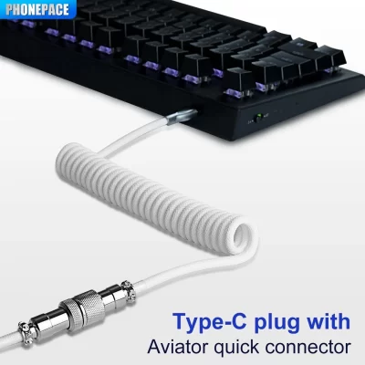 Cabo enrolado para teclado mecânico, usb tipo c, teclado mecânico, aviador, computador de mesa, cabo conector de aviação, max 3m