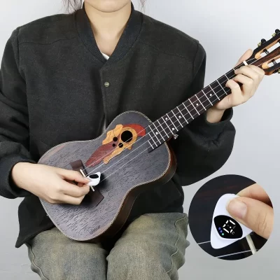 Combinação de afinador e palheta de guitarra e ukulele 2 em 1 com display digital, afinador portátil com palheta integrada
