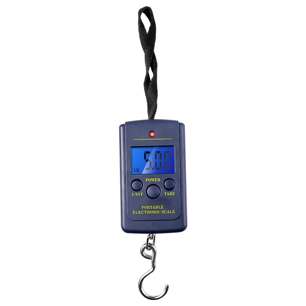 Balança eletrônica de 40kg/10g, lcd, retroiluminação digital, gancho pendurado, mini balança de bolso para bagagem, para pesca, viagem