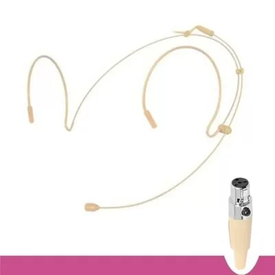 Dual Ear Hook Microfone para Headband, Bege Headset, Headband Mic, Bodypack Transmissor, XLR Mini, 4 Pin, TA4F